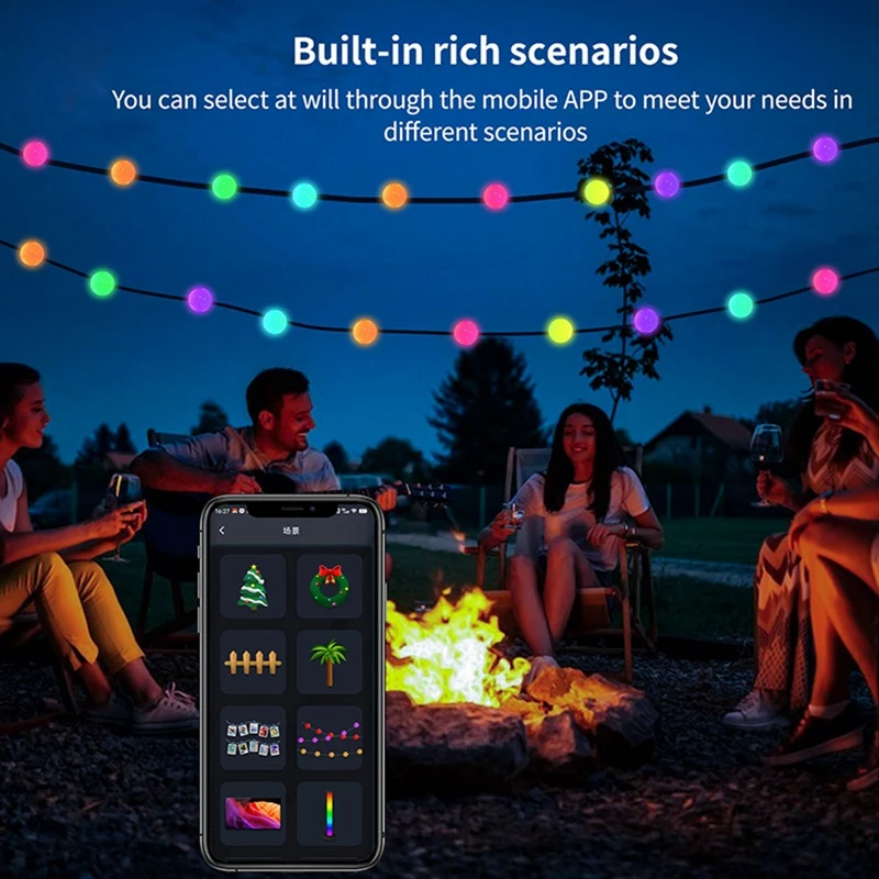 Smart LED RGB String Light Outdoor Decoration DIY Home Decor String Lights Lamp Waterproof Night Light Camping Light Durable