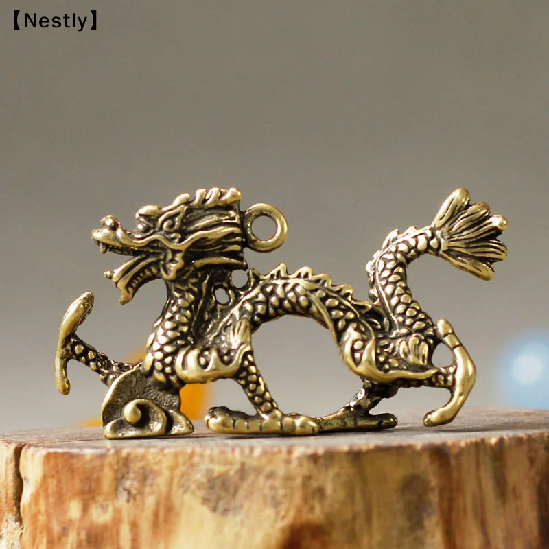 Chinese Beast Dragon Statue Bronze Figurine Ornaments Antique Copper Mythical Animal Miniature Decora Crafts Collection〔Nest〕