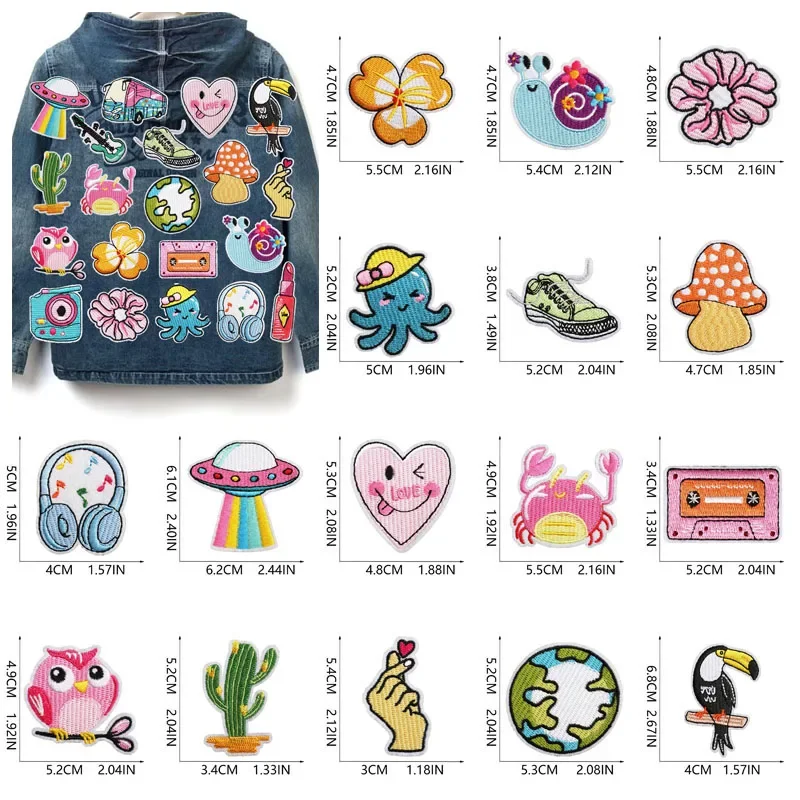 50Pcs Bulk Embroidered Patches for Clothes Earth Clothing Stickers Sewing Iron On Patch Thermal Adhesive Applique Fusible