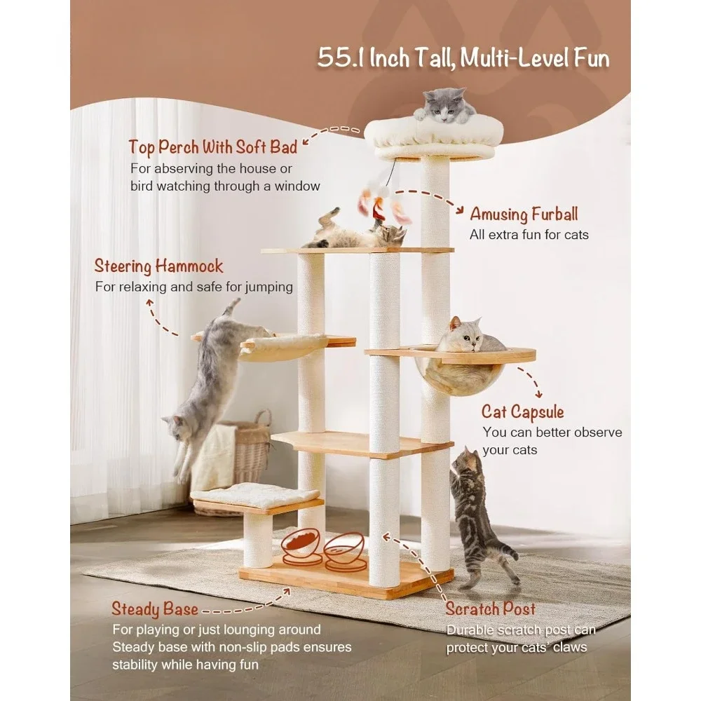 Modern Cat Tree Cat Tower Cage for Cats With Scratching Post and Hammock Cages Pet Corral With Soft Mattress Small Animals Home