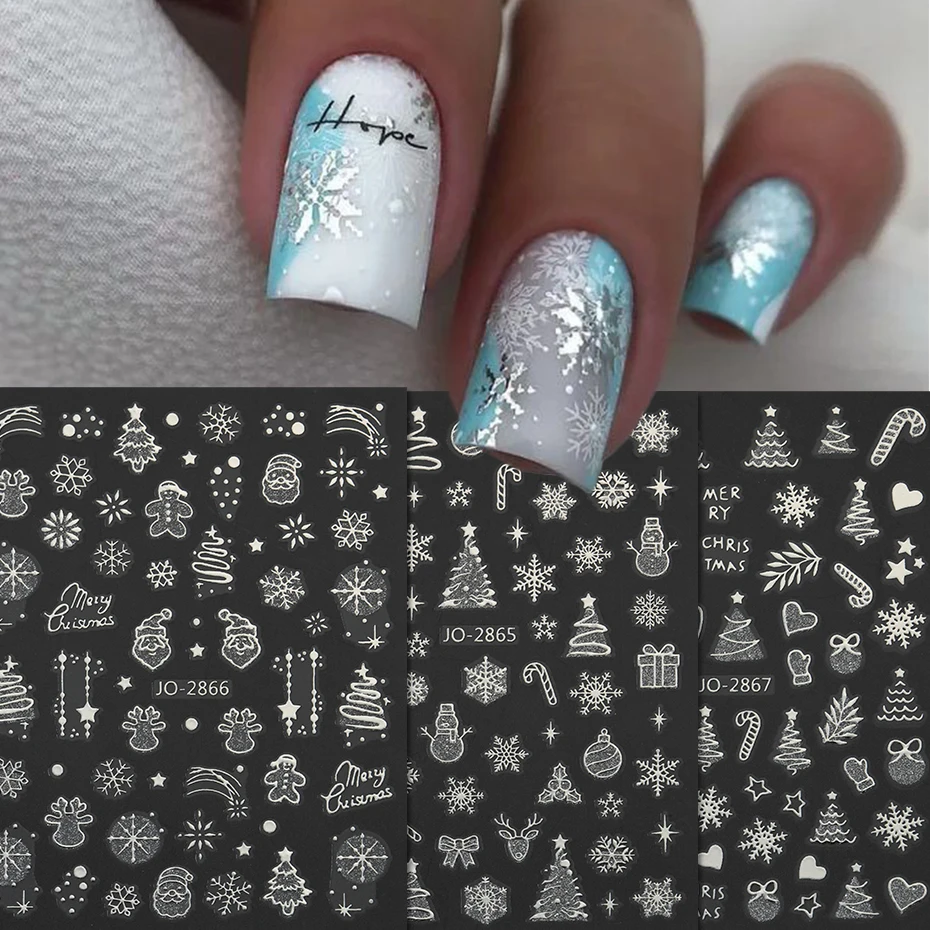 6 قطع من ملصقات أظافر عيد الميلاد - ذاتية اللصق ذهبية الشظية الساخنة ختم الشتاء ندفة الثلج، شجرة، قصب الحلوى تصاميم شارات الأظافر #3