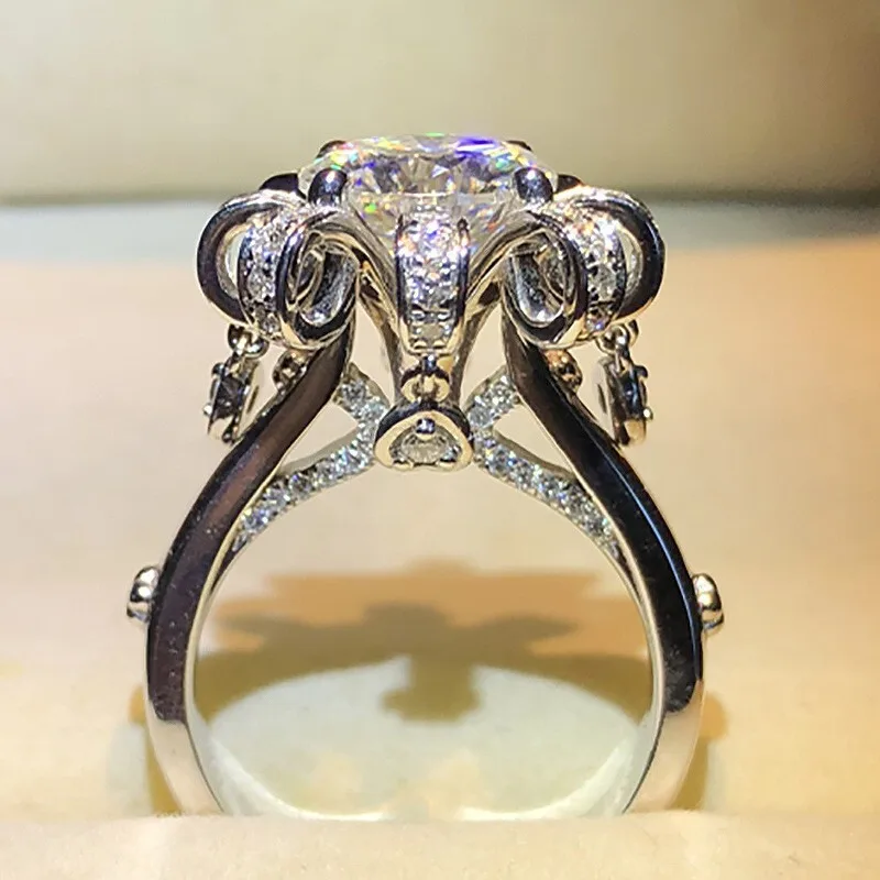 CellaCity Trendy Silver Jewelry Proposal Wedding Ring For Women Imitation Moissanite Diamond Ring Electroplated 18K White Gold