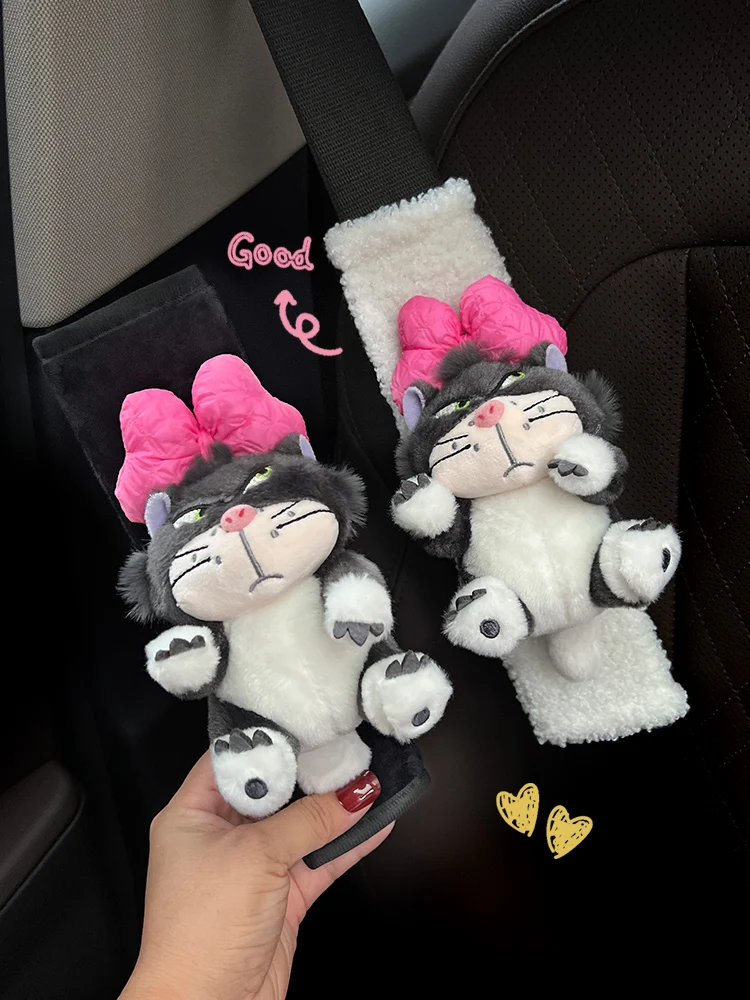 

Bowknot Cat Car Seat Belt Shoulder Pad Universal Plush Black White Vehicle-mounted Cartoon Decorations Car Accessories Interior
