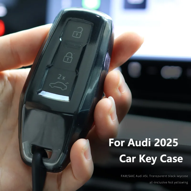 

Прозрачный черный чехол из ТПУ для автомобильного ключа Audi Q6L E-tron A5L 2026 A3 A5L Q6 A6L Q5 2025, брелок-держатель, аксессуары