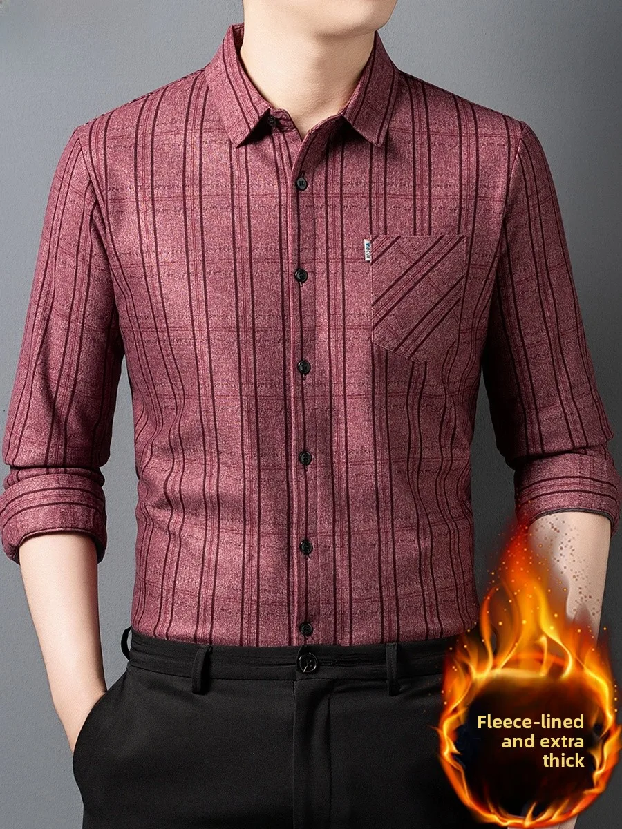 

Мужская теплая рубашка Hengyuanxiang с длинным рукавом, в клетку, на флисовой подкладке, утолщенная, осенне-зимняя, повседневная, для мужчин среднего возраста