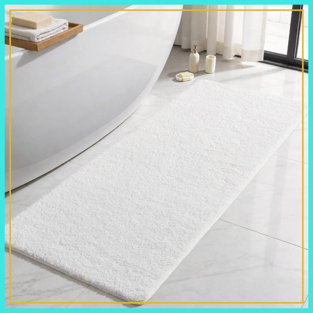 

Ultra Soft Long Bath Mat, Super Absorbent Quick Dry Runner Rug 24x60, Non Slip, White