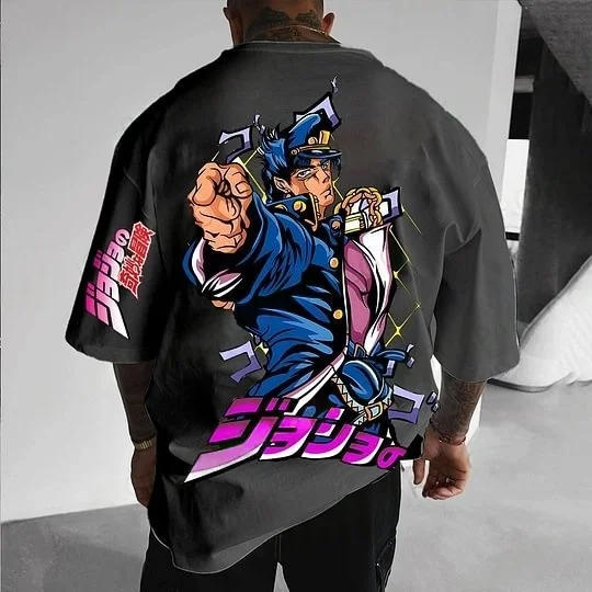 Verão 2025 anime jojo camiseta masculina de grandes dimensões streetwear marca y2k roupas casuais algodão feminino manga curta camiseta gráfica topo