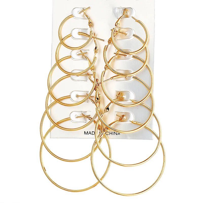 Noter Economical 6 Pairs Per Card Women Circle Earrings Gold Silver Color 6 Sizes Hoop Orejeras Casual Accessories Party Jewelry image 5