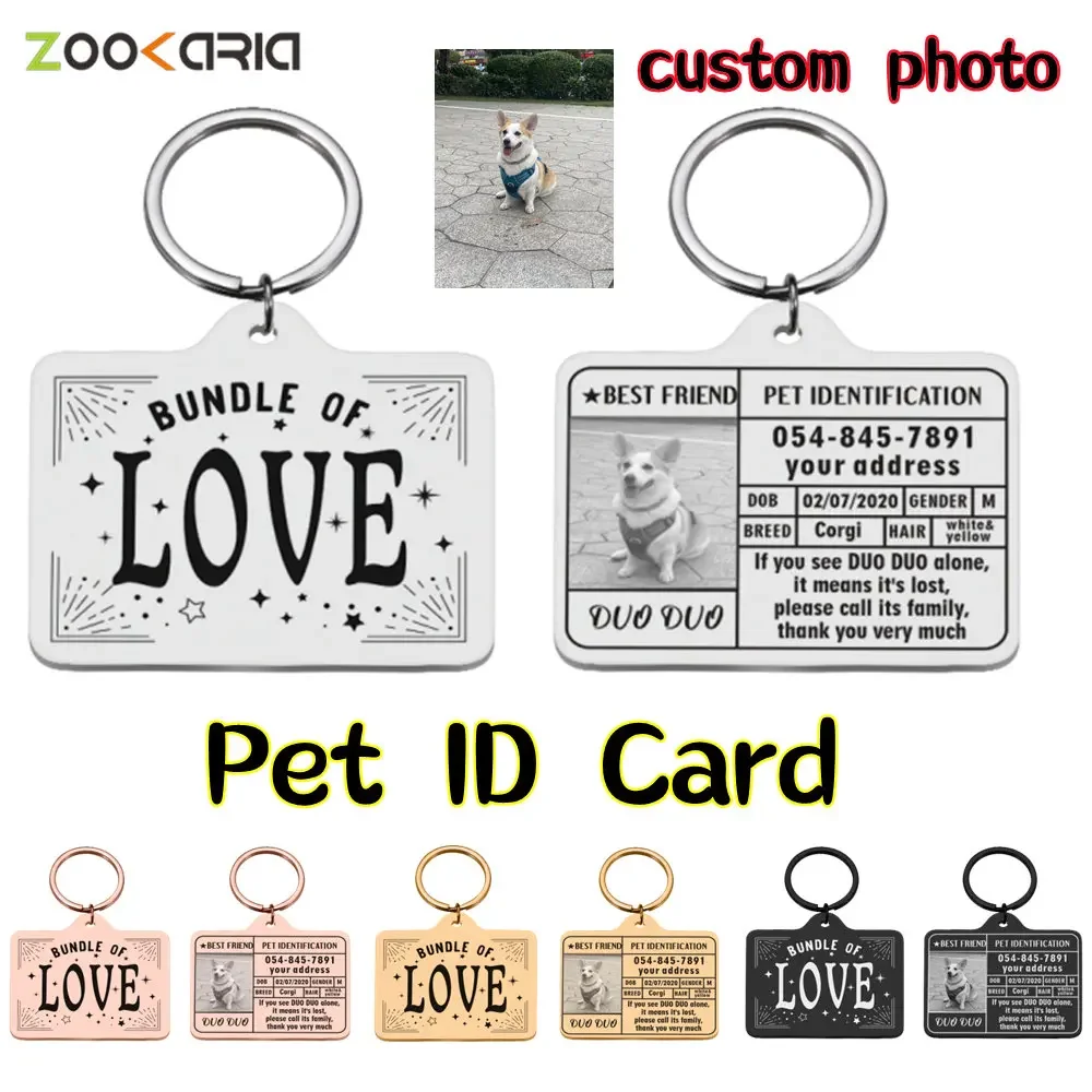 

Personalized Dog Cat Identity Tag Free Engraving Pet ID Card Stainless Steel Custom Name Photo Collar for Dog Cat Accessories