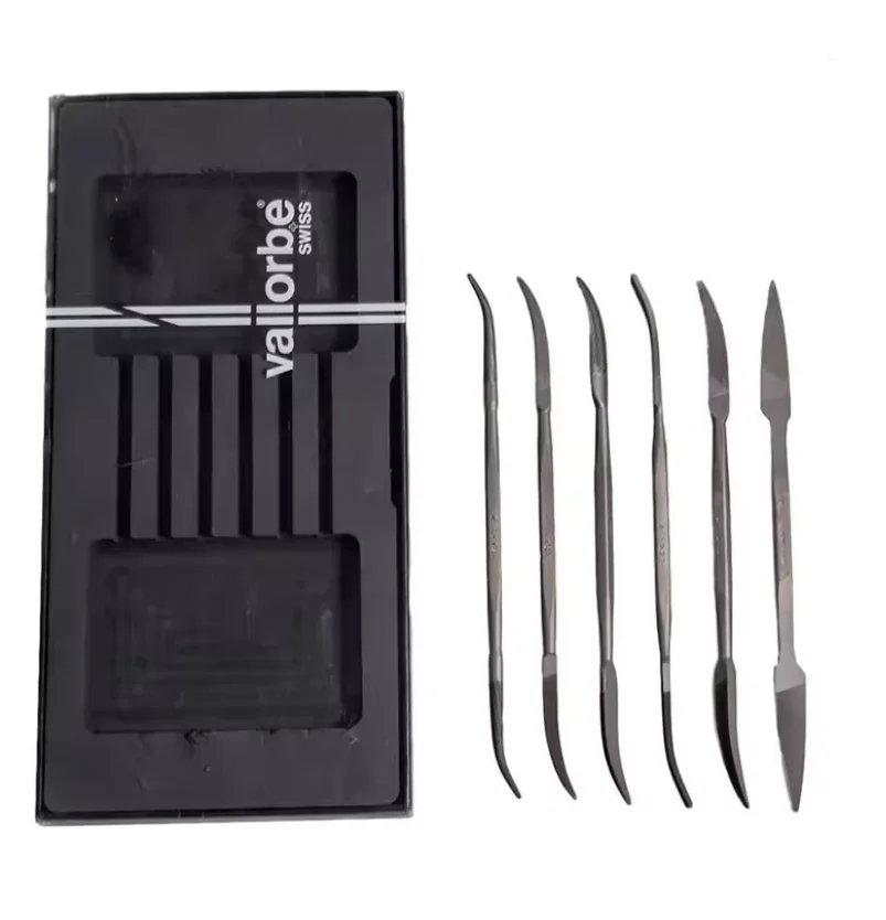 Original Glardon-Vallorbe 6Pcs Riffler File Set 180mm 66HRc Chrome Steel Cut 0 Cut 2 Curved Recess Jewelry Trimming File