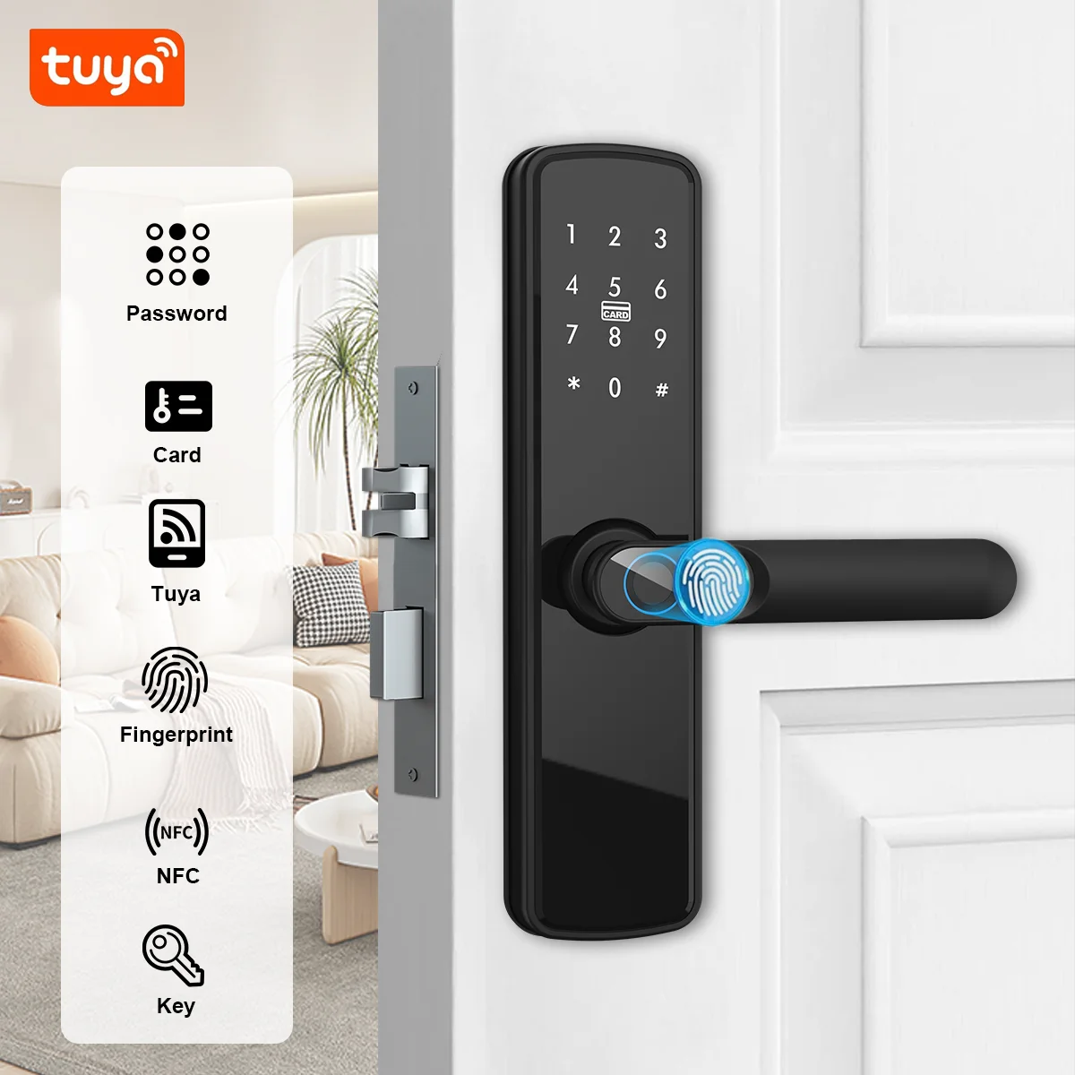 

TUYA Smart Fingerprint Door Lock Electronic Lock Keyless Entry Virtual Password Fingerprint Card App NFC Unlock for Home office