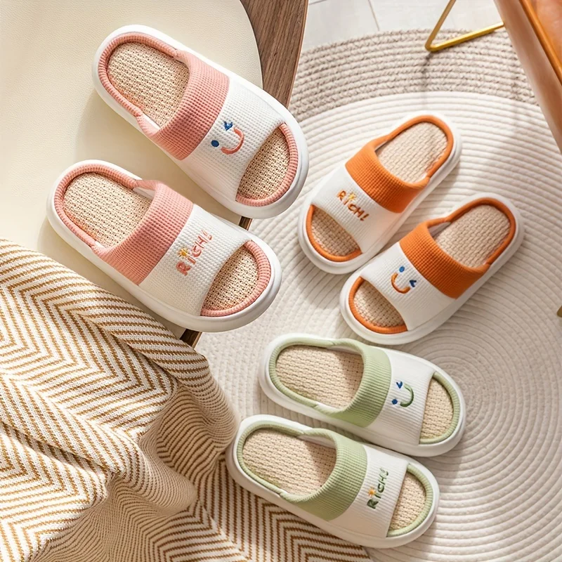 

Милые женские льняные тапочки на все сезоны, подходят для мужчин и женщин, для дома, нескользящие, дышащие, прохладные