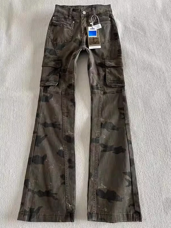 

Американские джинсы в стиле ретро с камуфляжным принтом, мужские, весенне-осенние, в стиле High Street Vibe, расклешенные, прямые, рабочие брюки, молодежная одежда