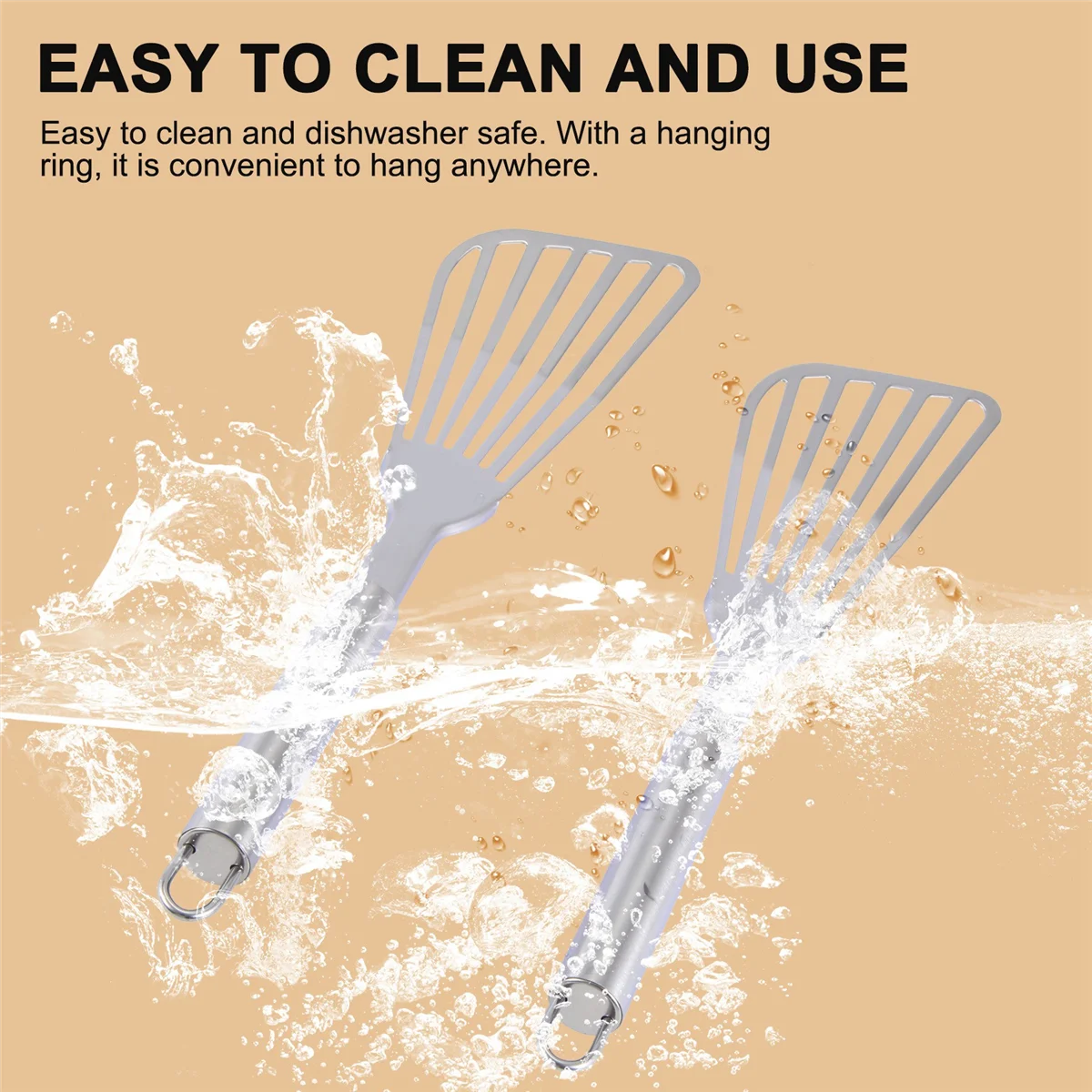 ABFKL Fish Spatula, 2 Pack Stainless Steel Fish Turner 12.5 Inch Kitchen Cookie Spatula with Brushed Stainless Handle