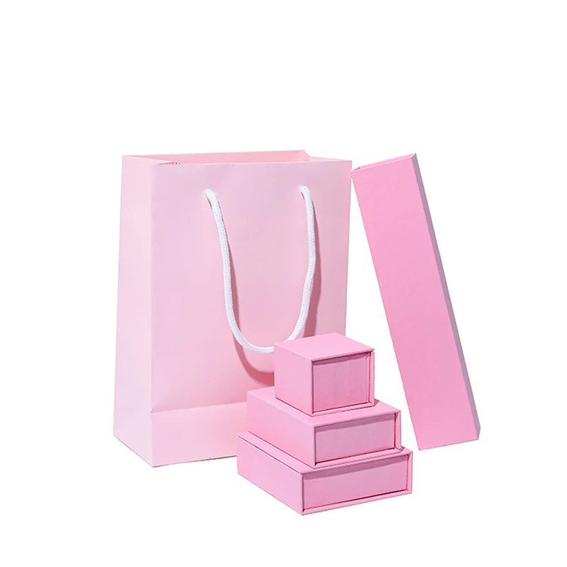 24Pcs Pink Jewelry Accessory Packaging Storage Paper Container Organizer Holder Ring Earrings Necklace Package Display Gifts Box