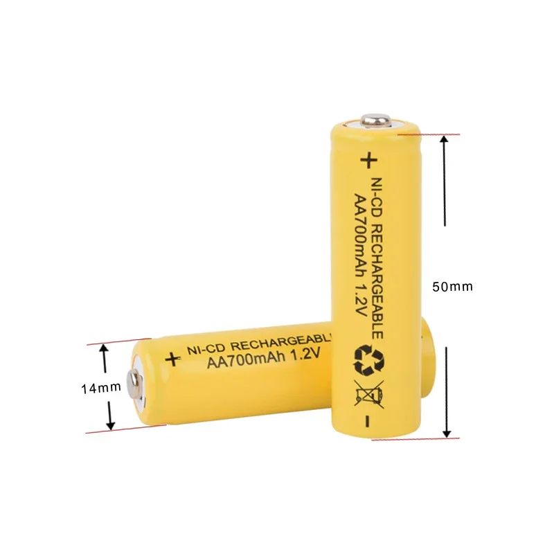 بطارية قابلة للشحن AA NiCd ، بندقية درجة الحرارة ، جهاز التحكم عن بعد ، بطاريات لعبة الماوس ، 700mAh ، AA ، 1.2V ، 12 قطعة