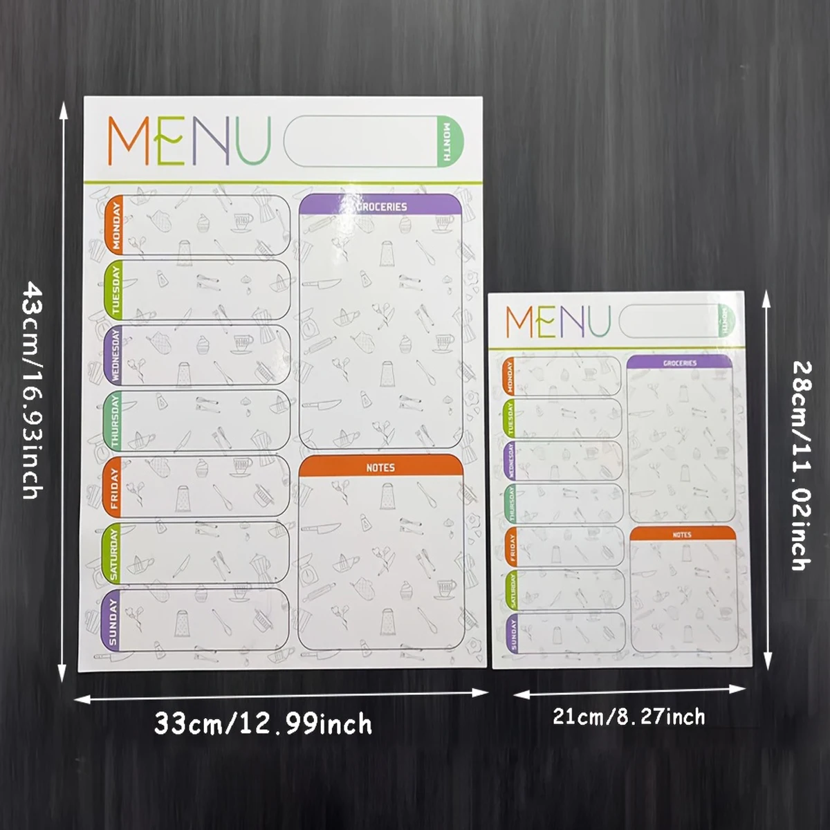 Large & small magnetic weekly planner fridge set. Includes 5 random-color dry erase markers and 1 whiteboard eraser. Multi-funct