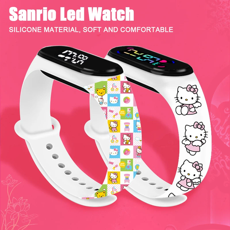 Sanrio-Pochacco Kuromi Watches Cinnamoroll Electronic Watch LED Anime Figure Christmas Gift for Students and Children  Cute