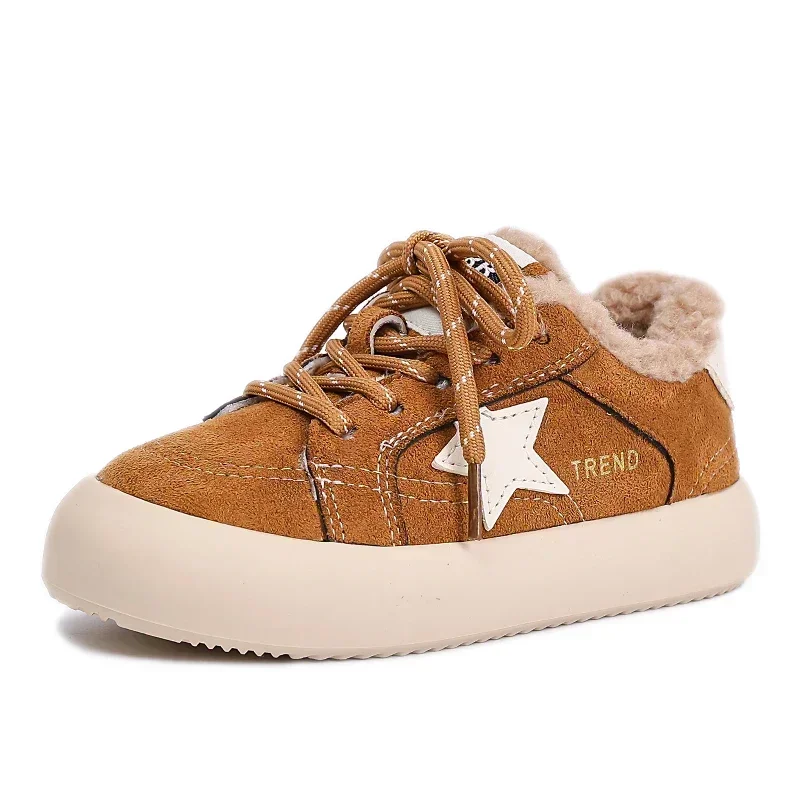 Toddler Kids Winter Star Sneakers Fleece Lined Warm Lace‑Up Non‑Slip Thick Sole For Cold Weather Daily Outdoor Casual Wear