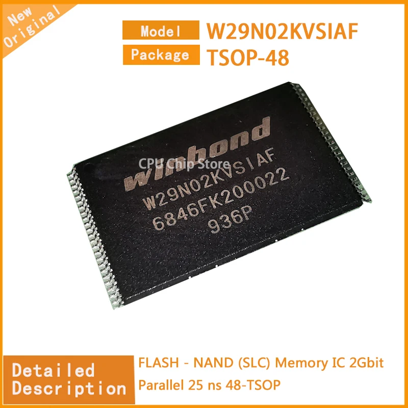 5Pcs/Lot  New Original  W29N02KVSIAF W29N02 FLASH - NAND (SLC) Memory IC 2Gbit Parallel 25 ns 48-TSOP