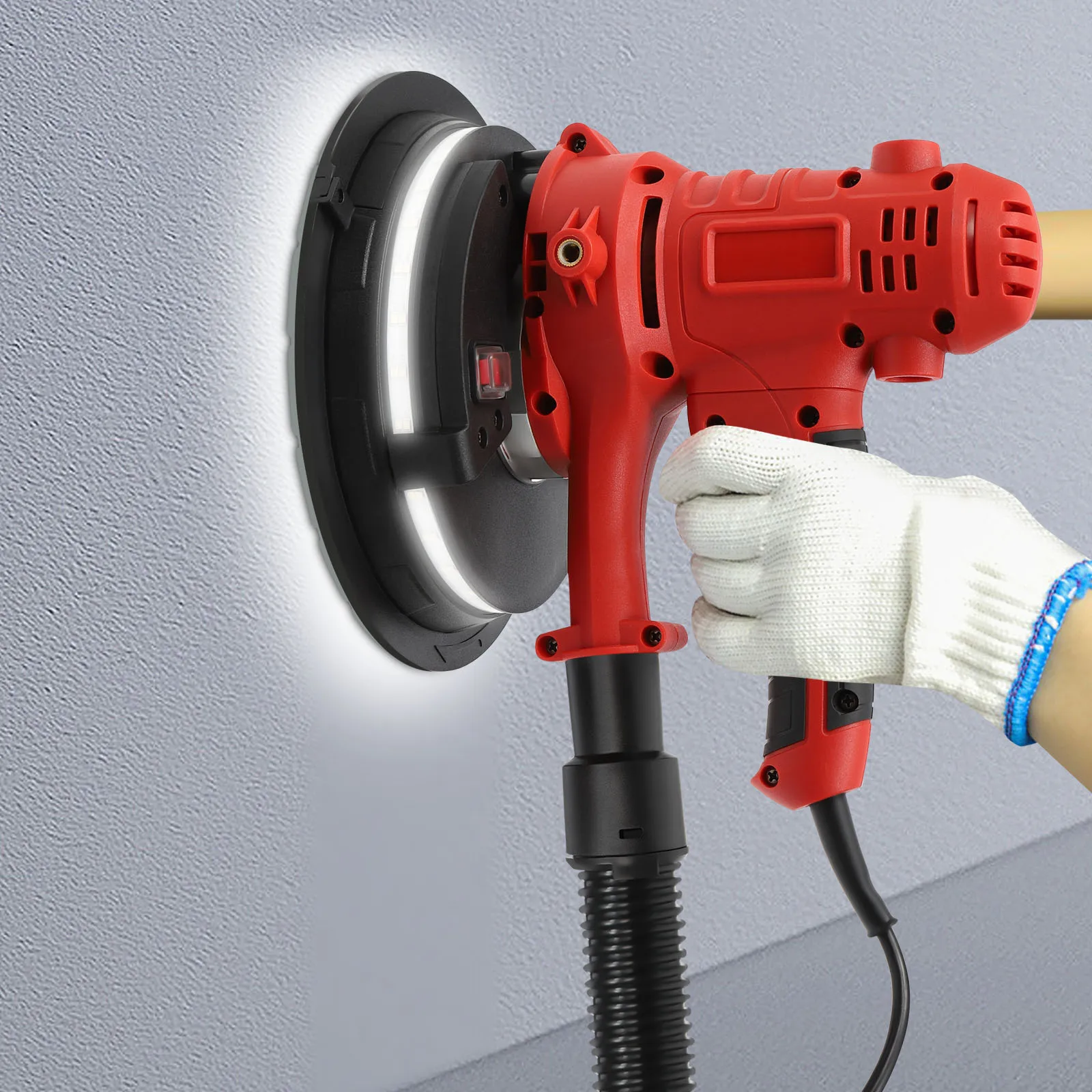 Trockenbau-Schleifmaschine mit Absaugung 800W Deckenschleifer, Doppeldeck-LED, Effizientes Vakuum-Staubabsaugsystem 1200-2500 U/min