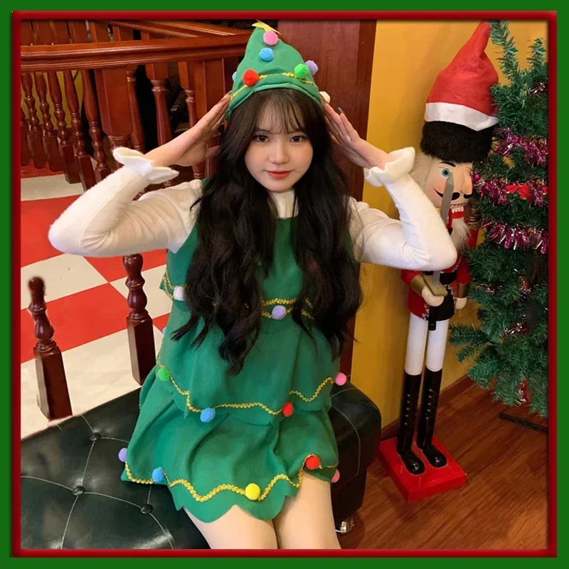 Costume de Cosplay d'arbre de noël pour femmes, vêtements de spectacle de fête de vacances, tissu assorti pour la famille du pèr