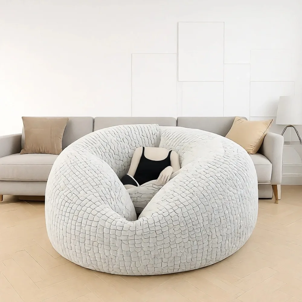 Crocodile Print Bean Bag Cover Large Round 6FT Soft Sofa Bed Living Room Lazy Lounger Stone Shade