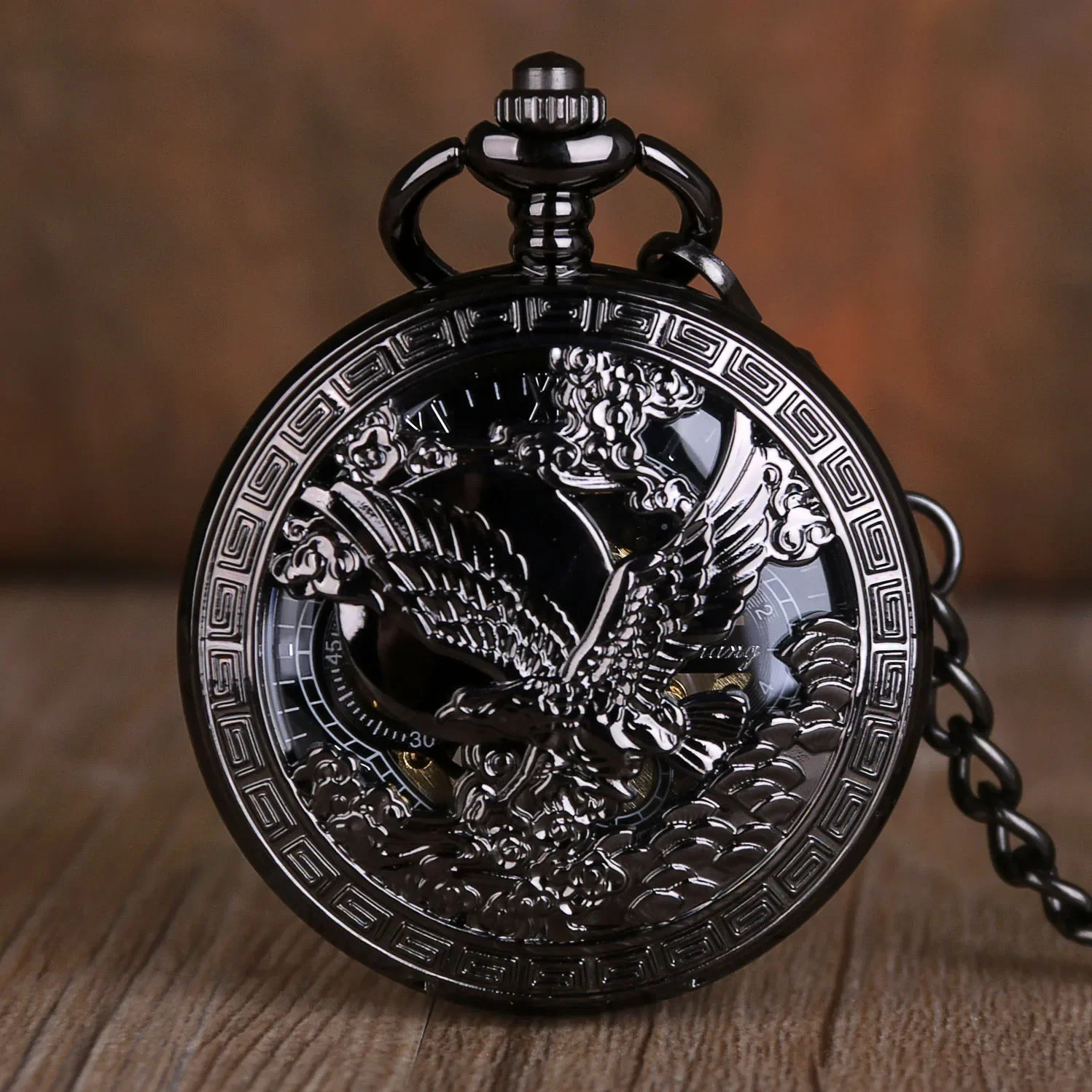 Eagle แกะสลัก Design Mens Mechanical นาฬิกาพ็อกเก็ตนาฬิกา Vintage Hollow Hand-winding Pocket Fob Steampunk นาฬิกาจี้นาฬิกาของขวัญ