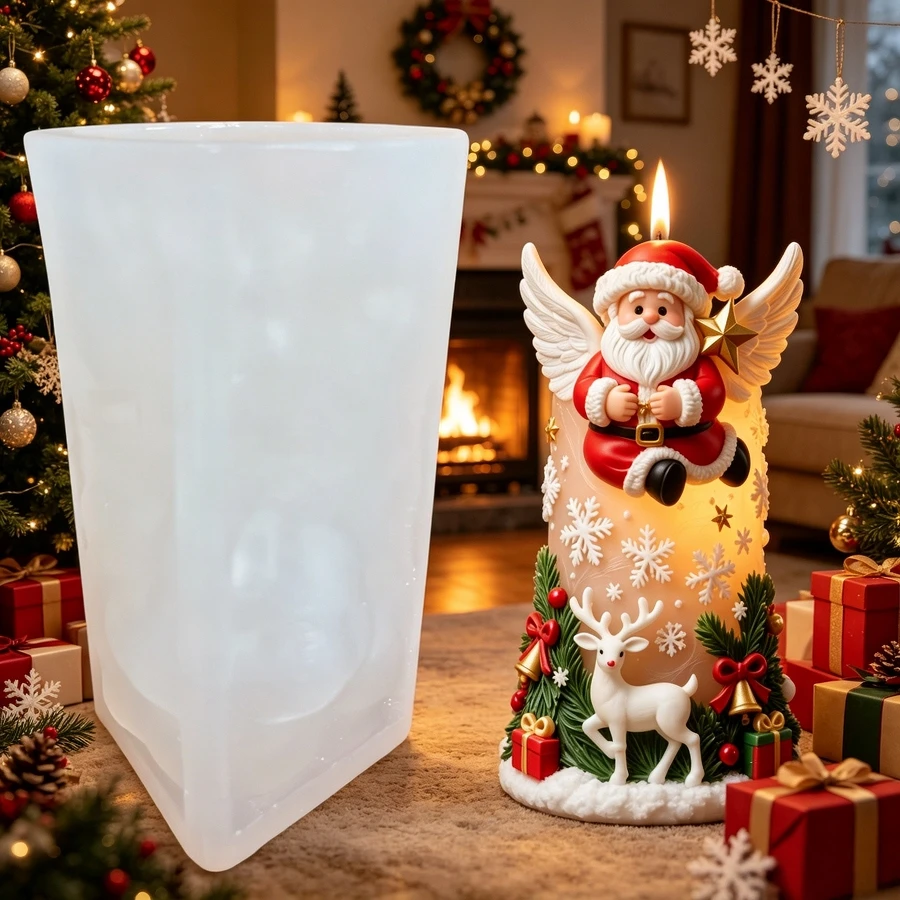 Angel Santa Claus Elk Snowflake Candle Silicone Mold Christmas Tree Pine Branch Bell Gift Star Relief Resin Gypsum Molds - view 5