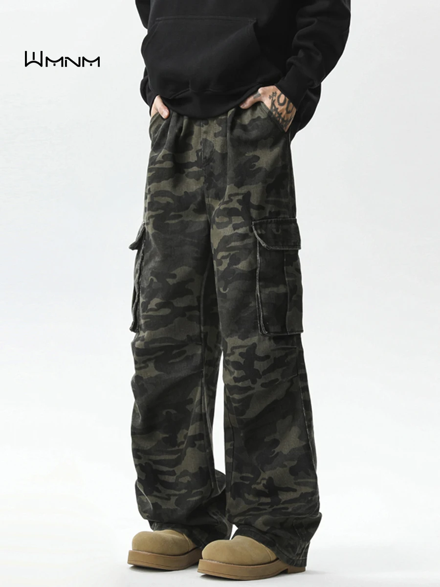 

American Retro Camouflage Wide Leg Pants Men's Loose Straight Casual Long Trousers Autumn High Street Vibe Workwear Sle