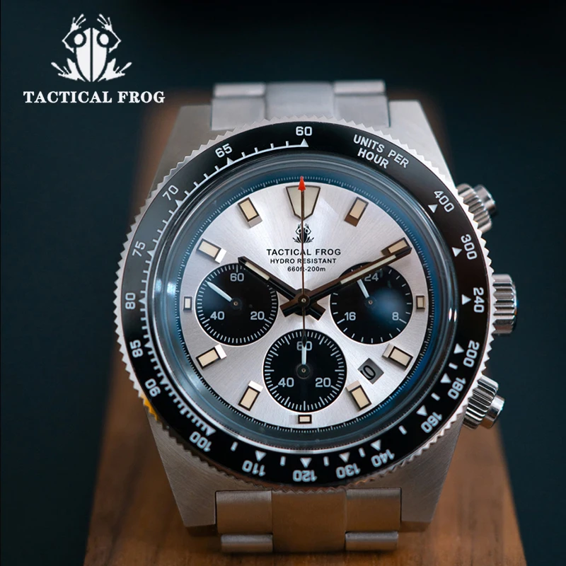 Tactical Frog Diving Watch Men VS75B Solar-powered Quartz Movement Watch Stainless BGW9 Super Luminous Waterproof Chronograph