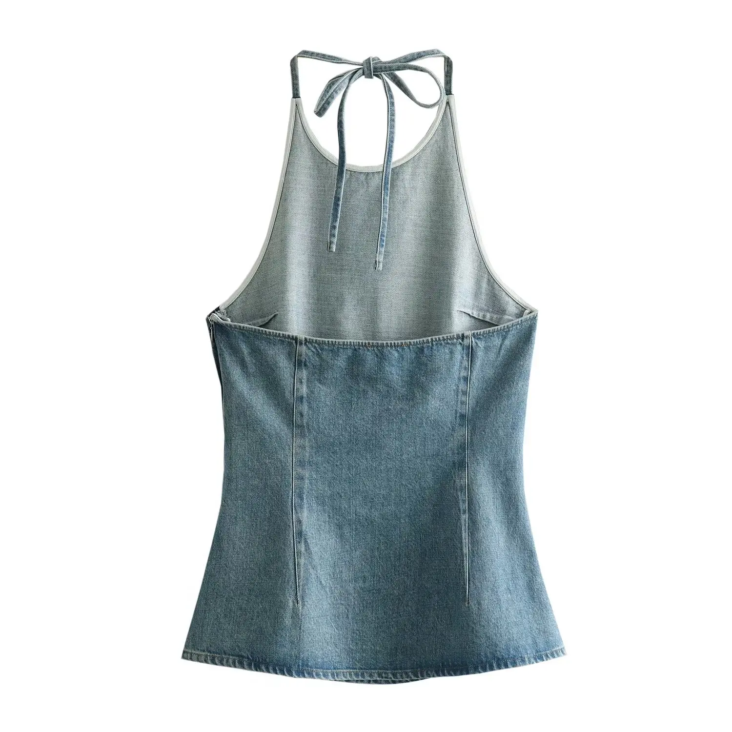 2024ZAR Spring/Summer New Women\'s Fashion and Versatile French Minority Neck Sleeveless Denim Casual Top