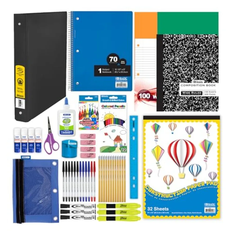 

School Supply Kit 86-count Student Set for Students Grades 3-6 Complete School Supplies With Fully Organized Supply Box