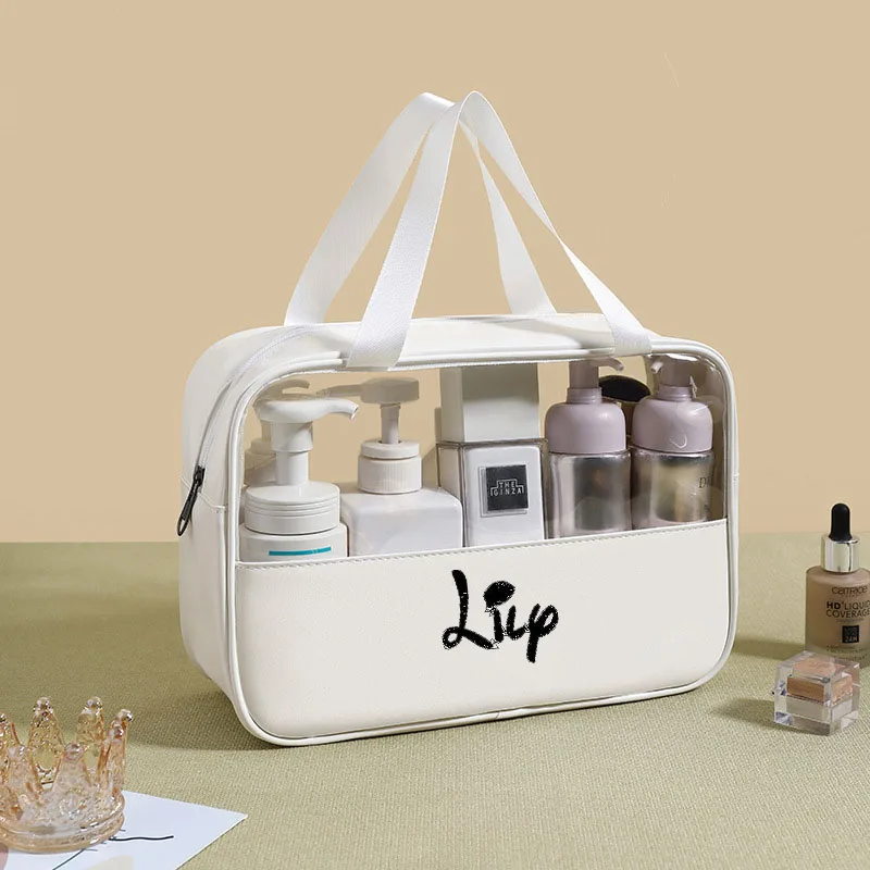Custom Embroidered Personalized Name Stitching Cosmetic Bag PU Waterproof Portable Travel Storage Bag Large-Capacity Bath Bag