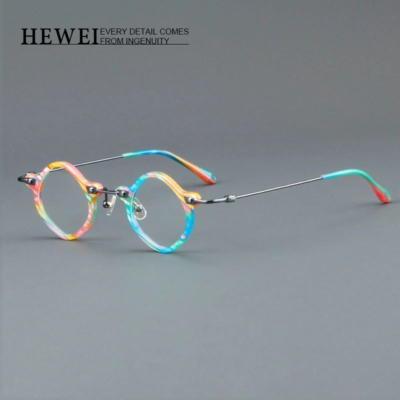 

Colorful personality titanium acetate spectacle frames Men and women myopia prescription presbyopia eyeglasses Round eyewear