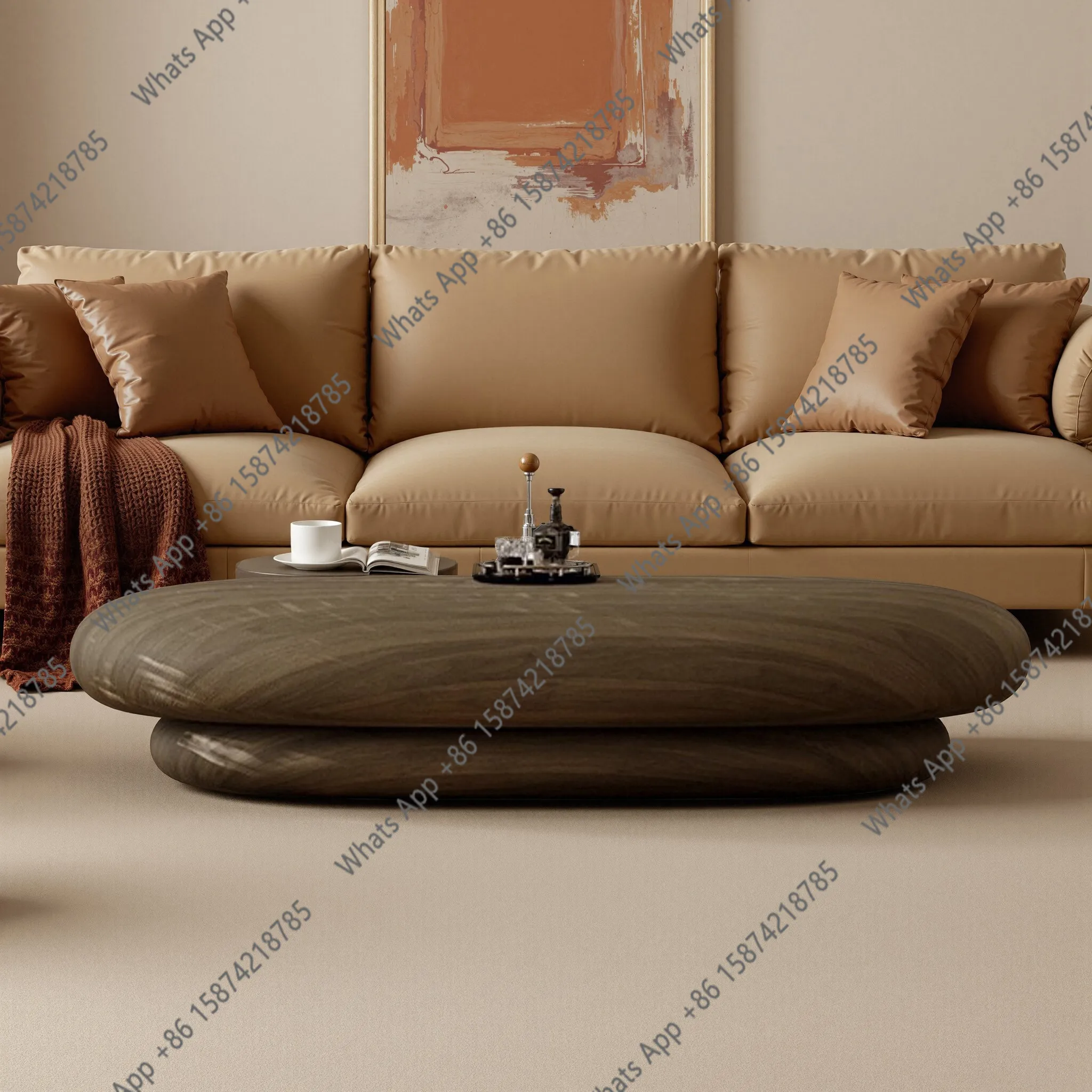 

Кофейный столик из массива черного ореха, дизайнерский, в средневековом стиле, овальный, для гостиной, современный, простой, для дома