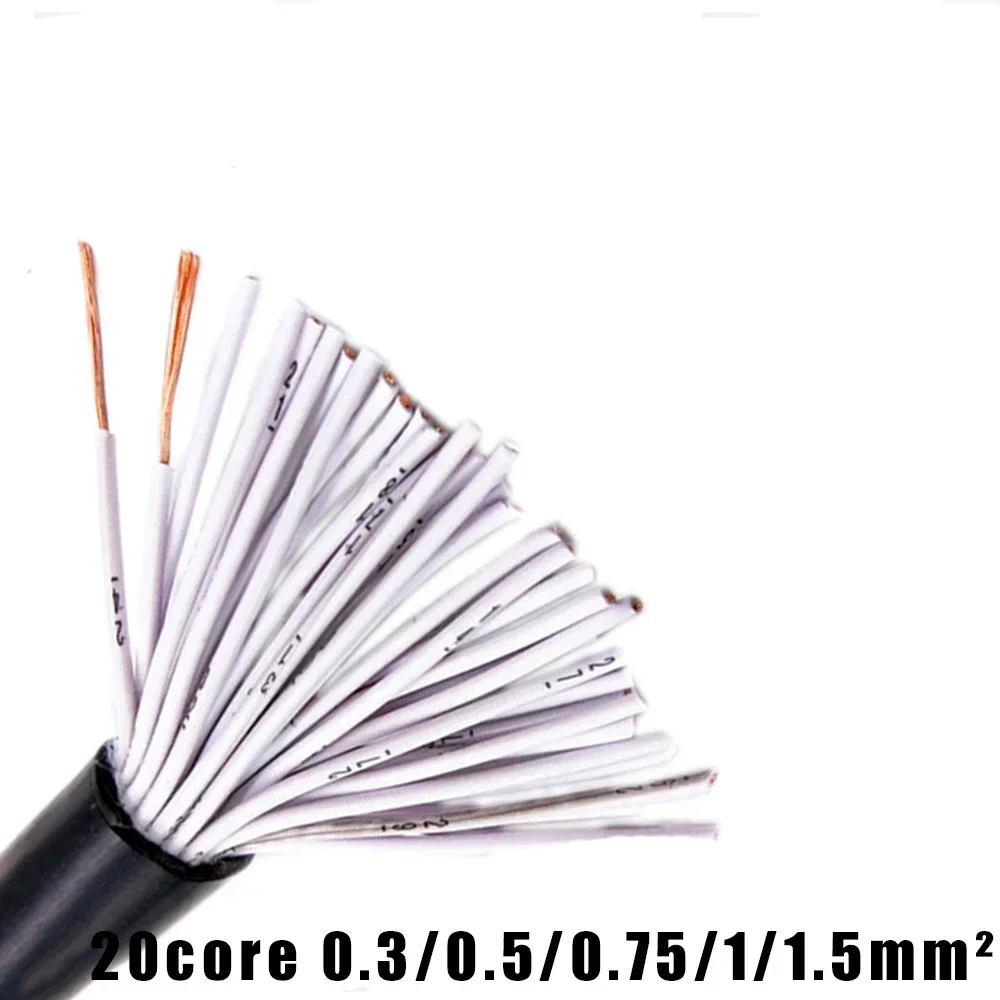 20 core Pure Copper RVV Sheathed Wire 20 core 0.3 mm2 0.5mm2 0.75mm2 1.0mm2 1.5 Square Power Cable White Monitoring Wire