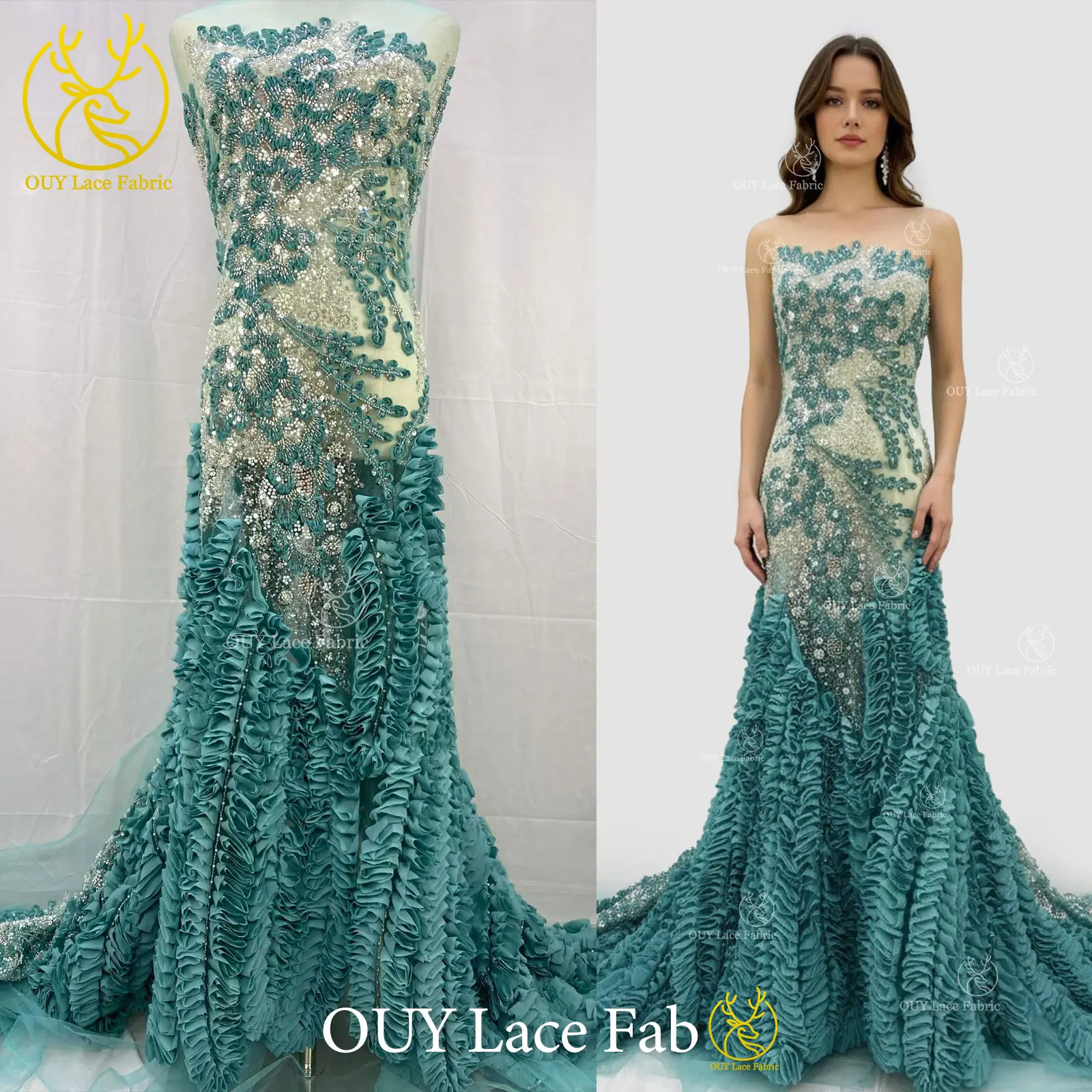 

Элегантная африканская сетчатая ткань с 3D-вышивкой бисером и пайетками, французское нигерийское кружево из тюля 2026 года для пошива свадебных и вечерних платьев