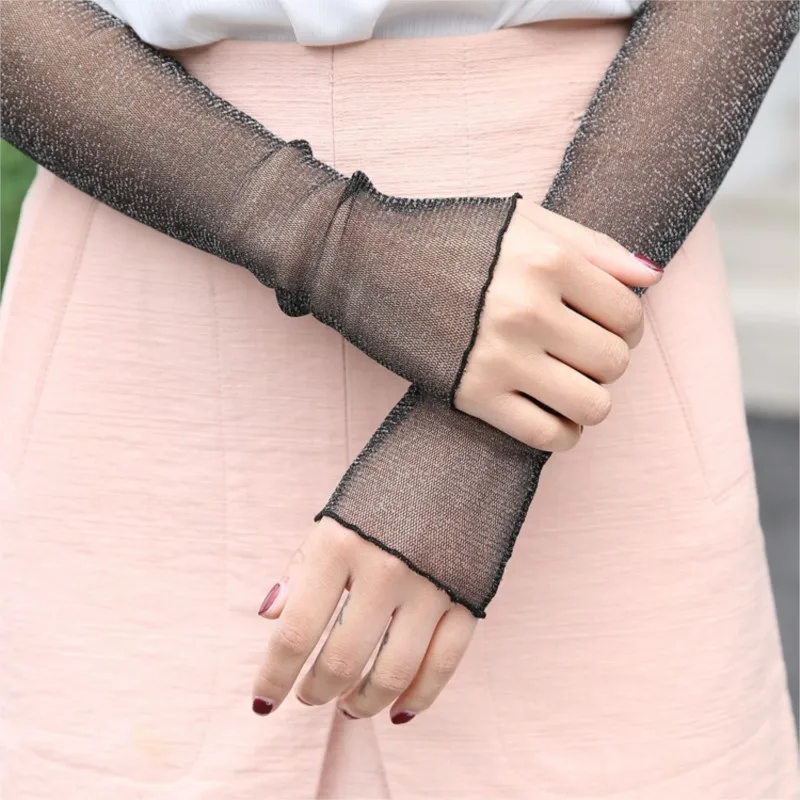 Women Summer Long Fingerless Gloves Sun Protection Arm Warmers Thin Lace Mesh Arm Sleeve Uv Sunscreen Breathable Mittens