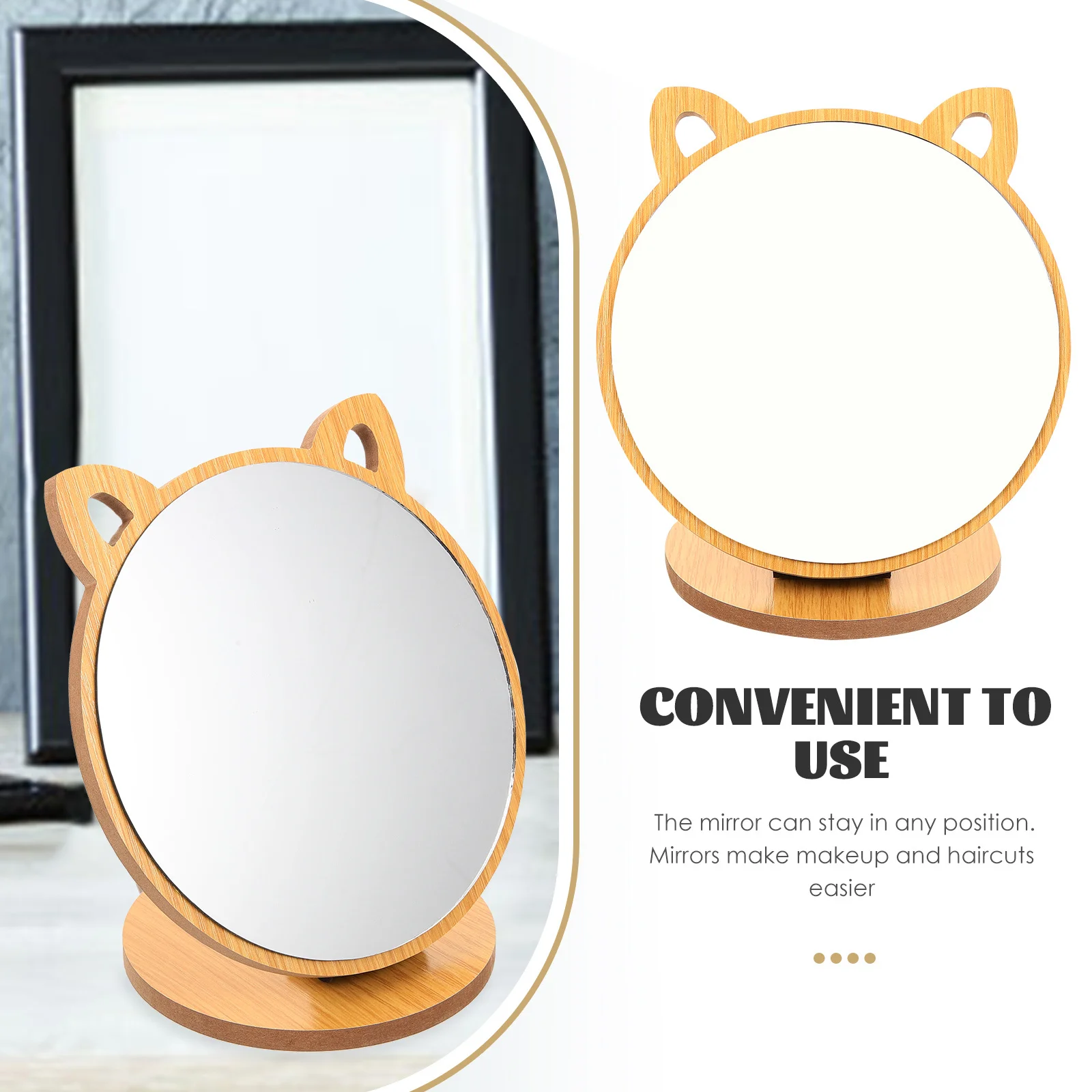 

Wooden Makeup Mirror Natural Compact Desktop Vanity Mirror For Bathroom Desk Top Use Smooth Glass Surface Wood Vanity