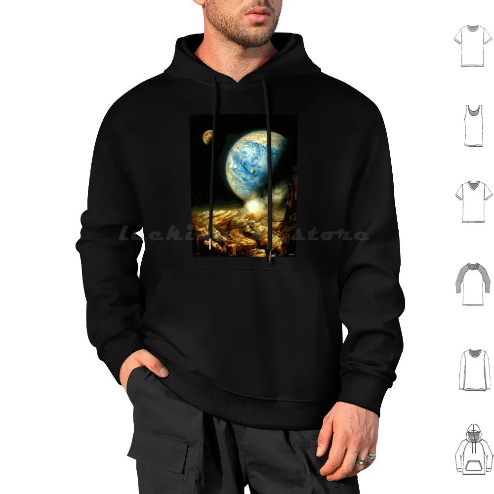 View From An Exoplanet'S Moon. Concept Art Hoodies Long Sleeve Space Planet Moon Exoplanet Europa Titan Jupter Saturn