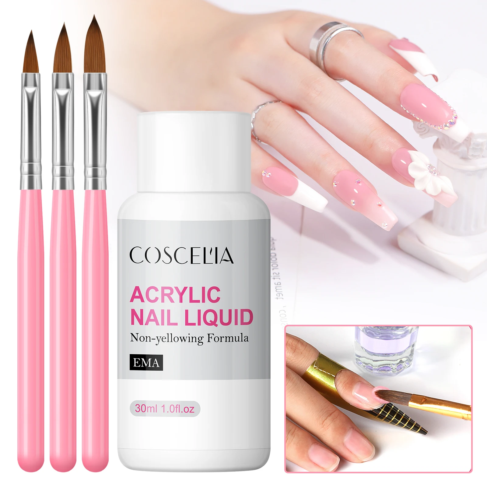 COSCELIA Líquido acrílico para uñas de 30 ml con herramientas para uñas - Monomero para tallar en polvo acrílico para uñas, regalo de manicura para el hogar o el salón