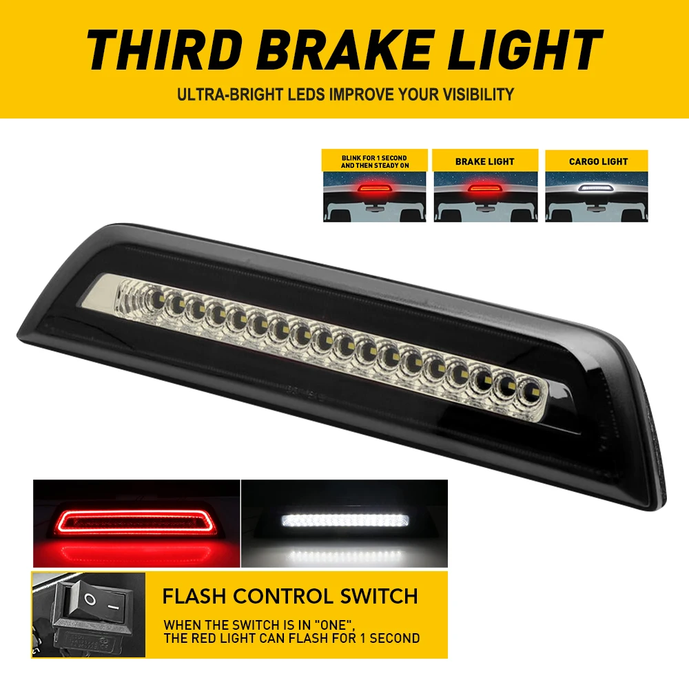 

1Pc F1 Style Hyper Flash LED Third 3rd Brake Light Cargo Lamp White Red Fits For Toyota Tacoma 2016-2023