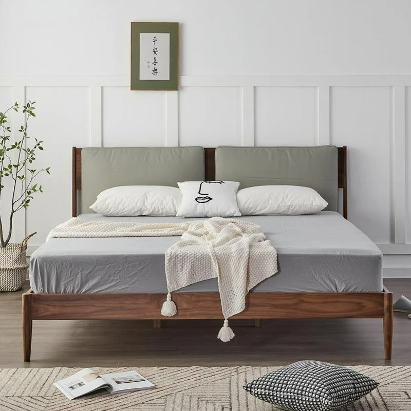 

Customizable North American black walnut soft bag cowhide soft bag bed master bedroom solid wood double bed Italian simplicity