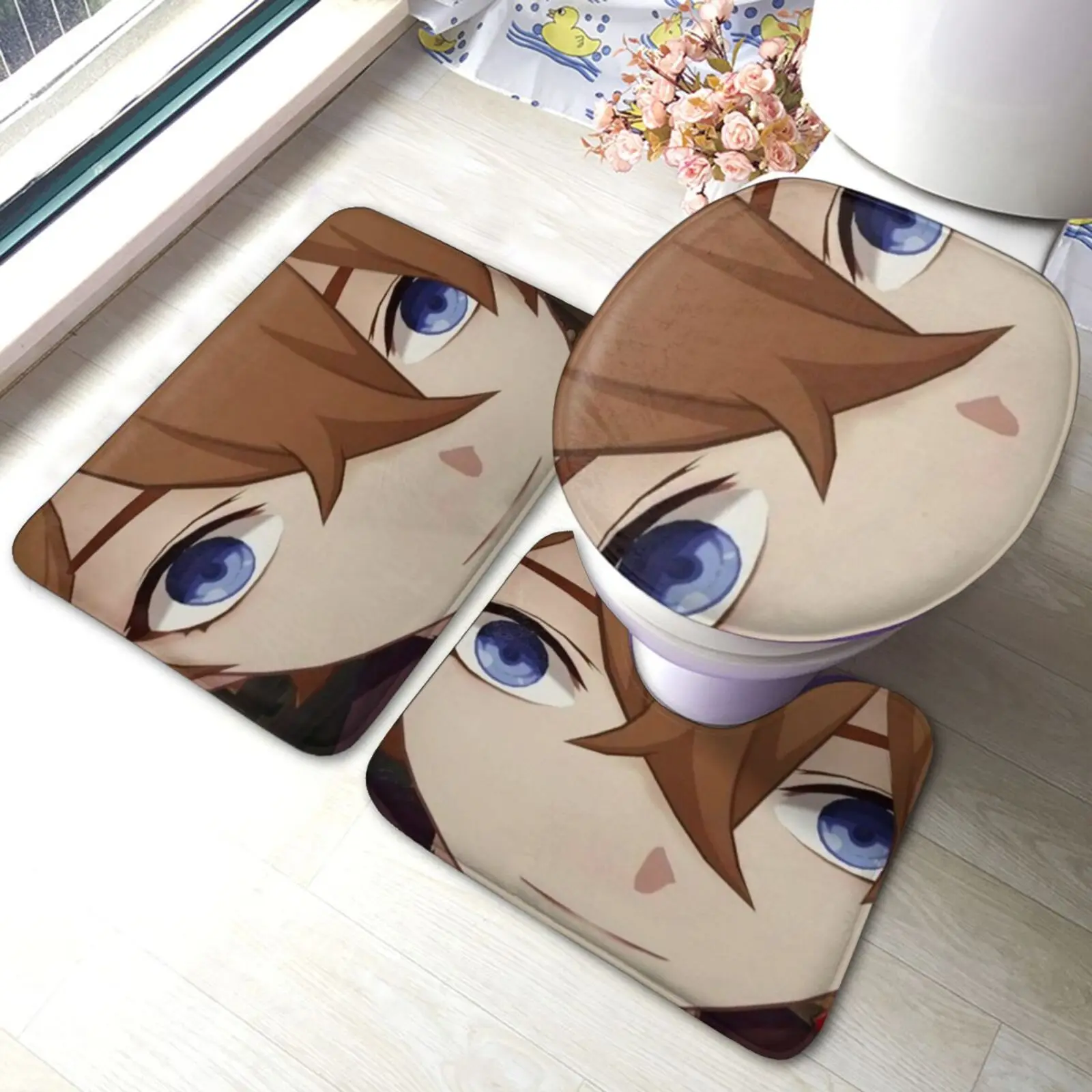 Childe Genshin Impact 3 Pieces Toilet Cover Non Slip Anime Mat Bath Rugs Toilet Seat Bath Rug Accessories for Bathroom Decor