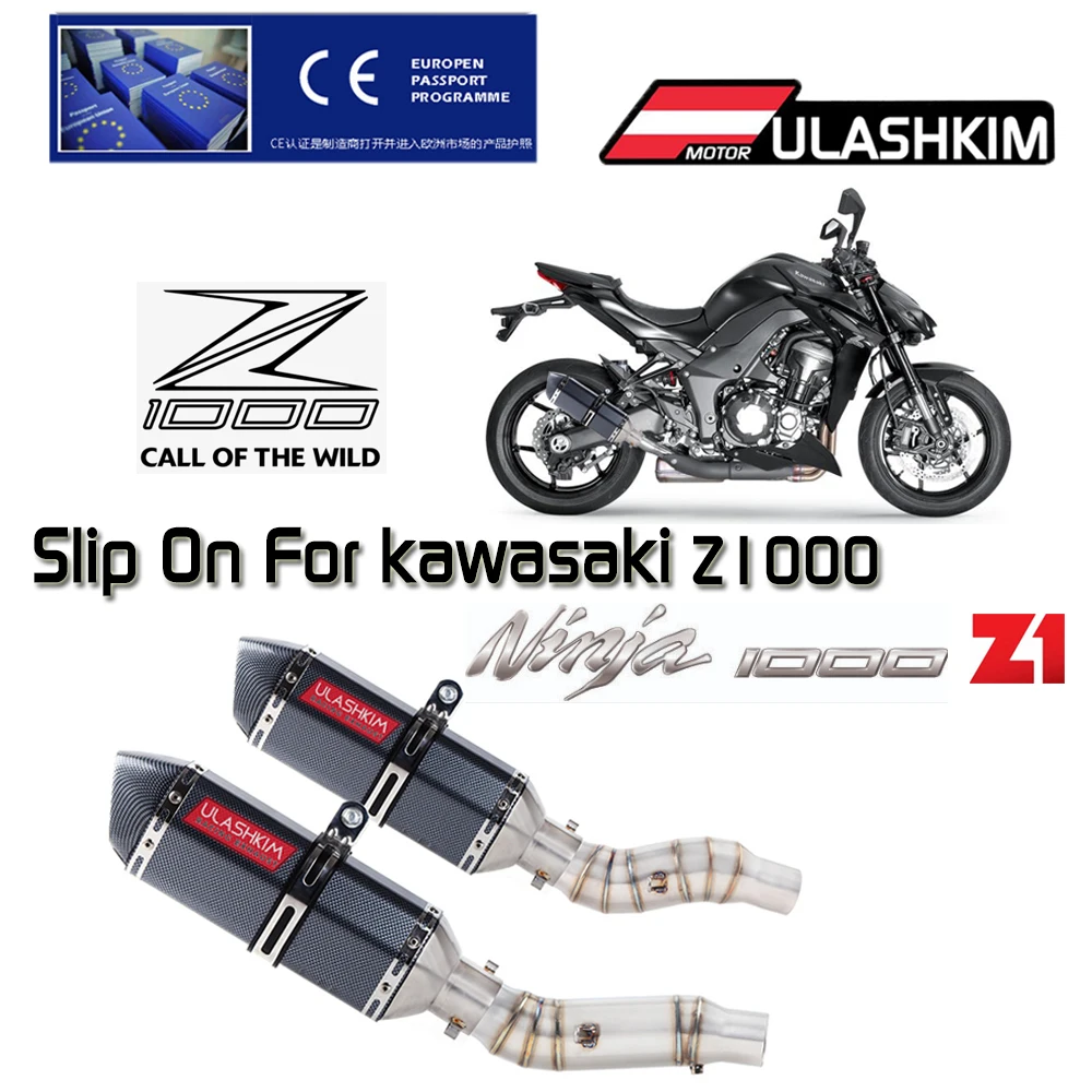 

Slip On For Kawasaki Z1000 2010-2017 Motorcycle Full System Exhaust Muffler Escape Middle Link Round Pipe