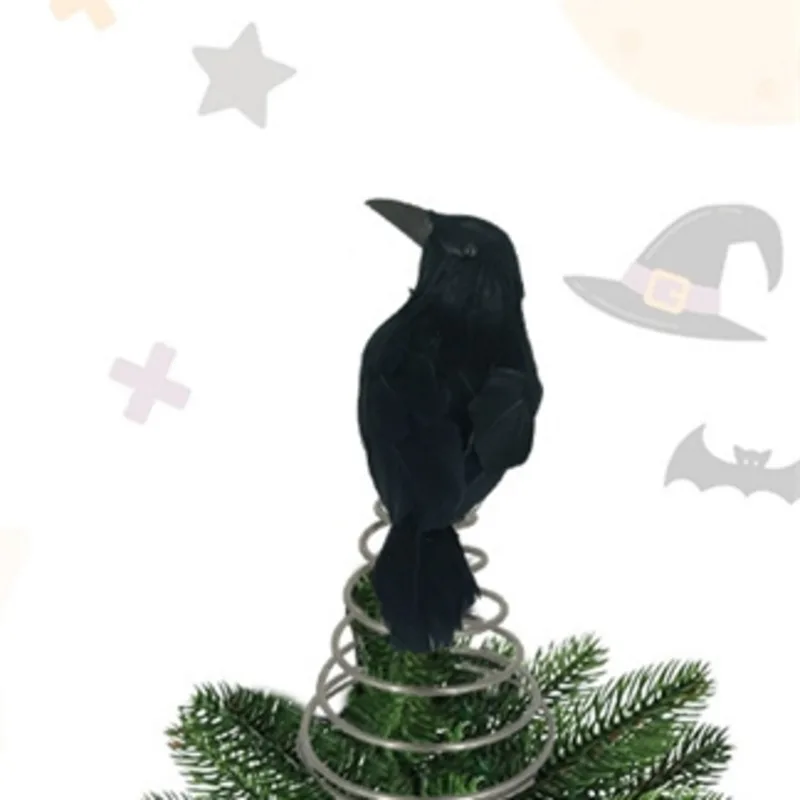 Crow Halloween Simulation Black Crow Decoration Ornament Halloween Christmas Tree Top Decoration Venue Layout Props Gifts New
