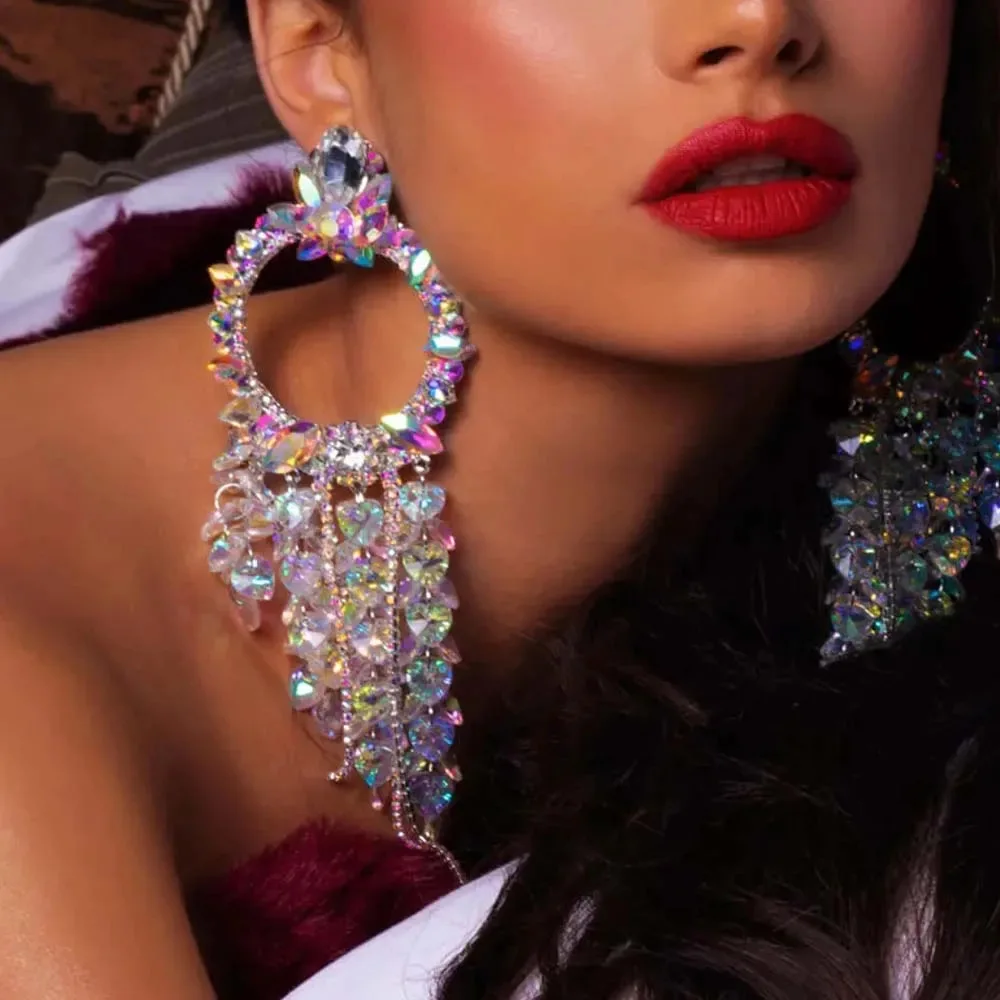 AliExpress hot-selling fringed earrings exaggerated rhinestone earrings fashion stage accessories women's earrings