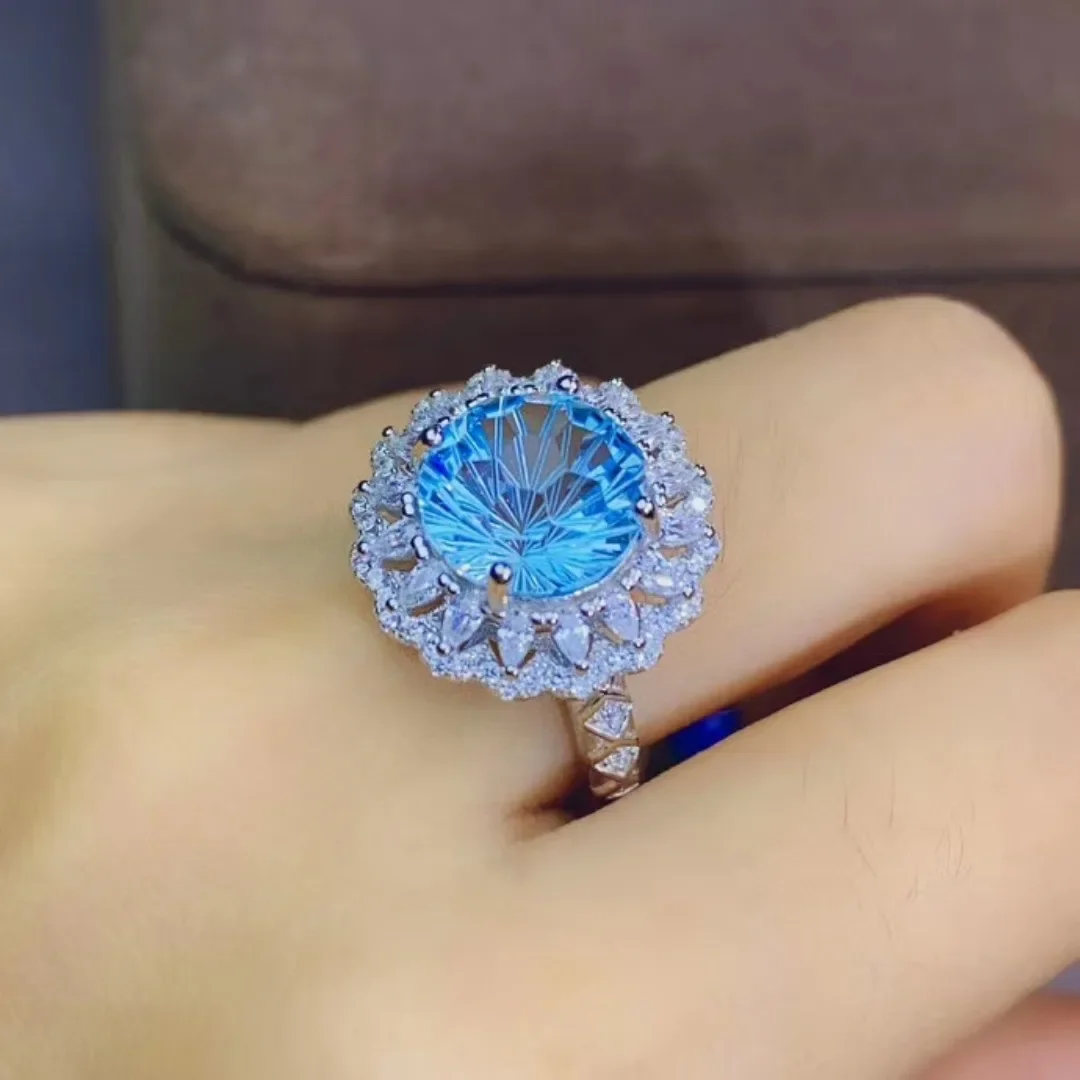 10X10mm Size Natural Topaz Ring for Women Jewelry Real 925 Silver Round Natural Gem Certified Birthday Gift Good Fireworks