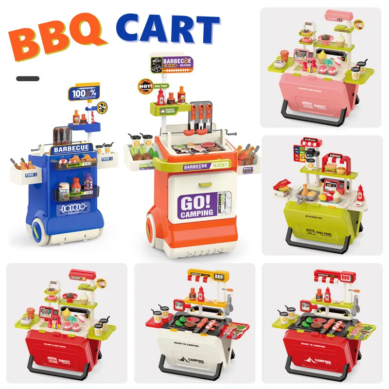 

Children's Kitchen Toys Simulated Tableware Spray Barbecue Trolley Pretend Play Toys Role-Playing Game Children Girls Xmas Gift